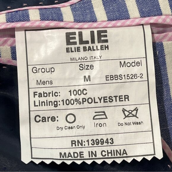 Elie Balleh Mens Blazer Jacket Milano Italy Blue White Stripe Elbow-Patch Size M - Picture 5 of 9